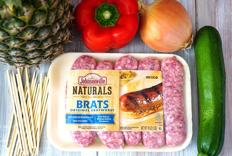 Ingredients for Johnsonville Brat and Veggie Skewers