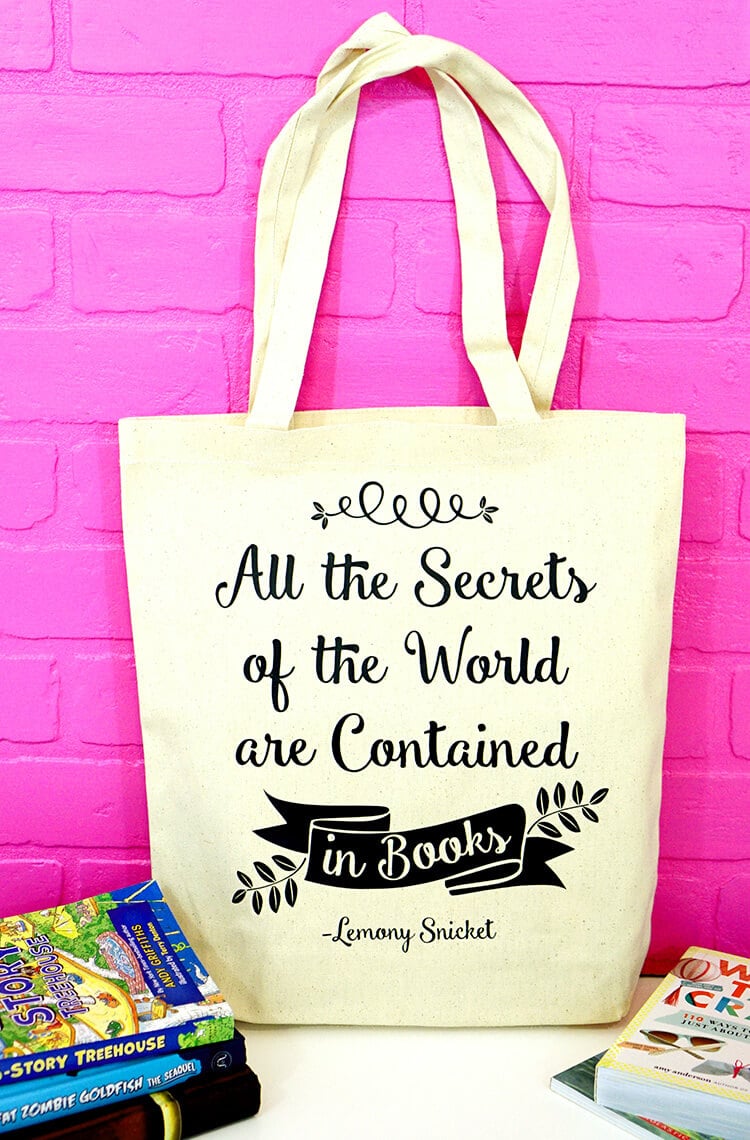 Diy Book Bag With Lemony Snicket Quote Happiness Is Homemade