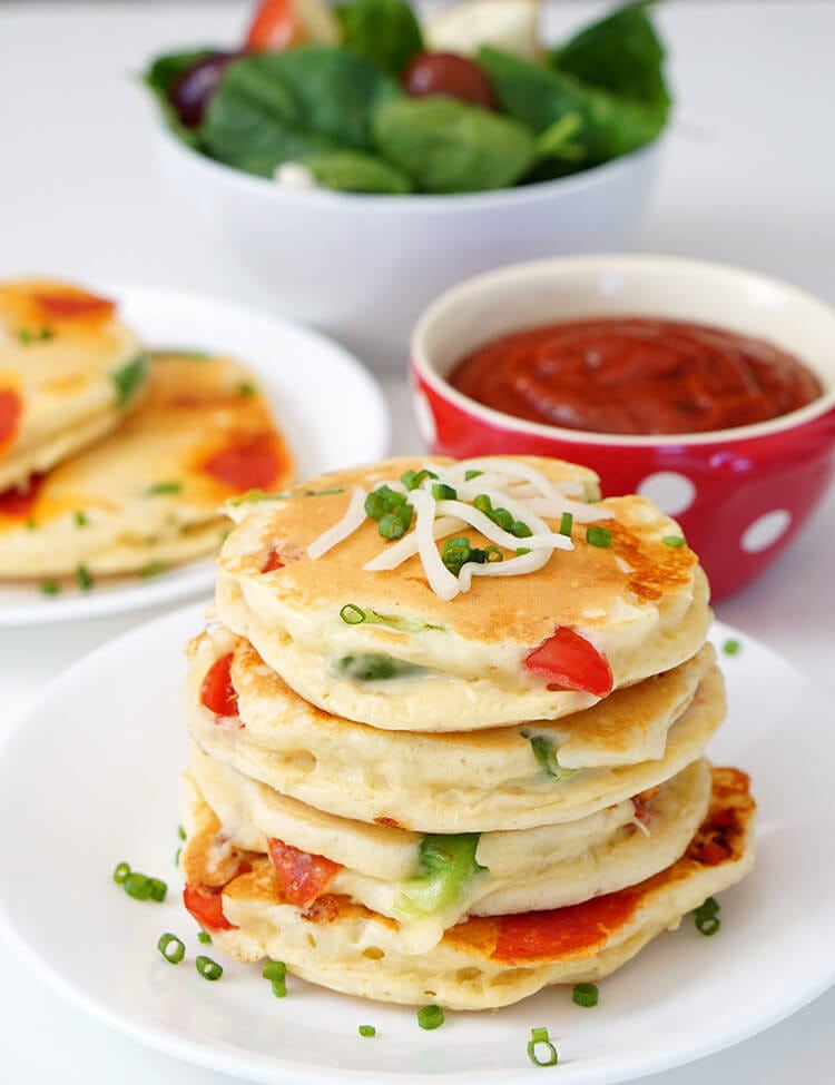 Pizza Pancakes - Quick &amp; Easy Dinner Idea - Happiness is Homemade