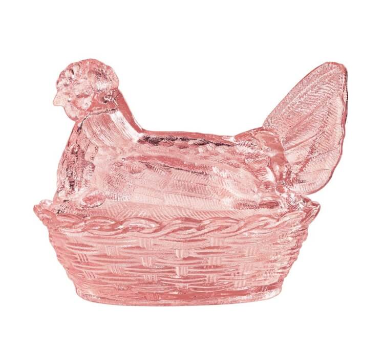 pink glass hen candy dish