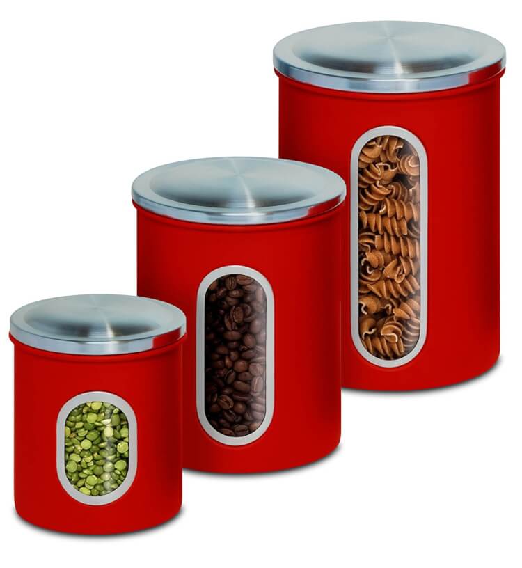 red metal canister set for food storage