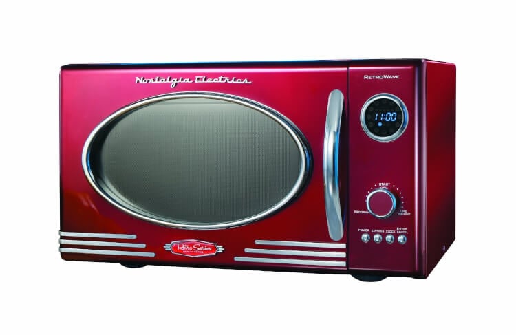 retrowave microwave in chrome and red