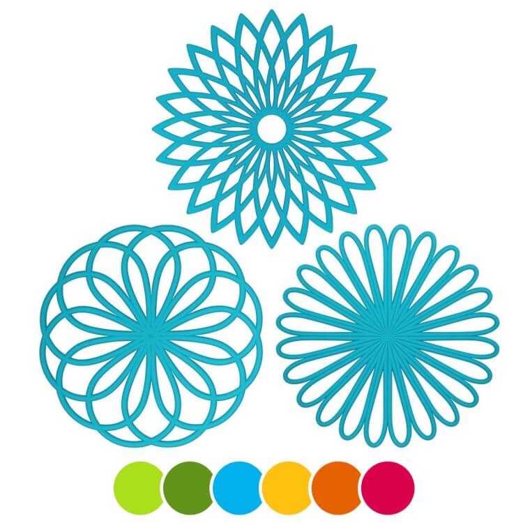 silicone flower trivets in retro colors