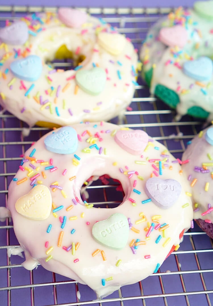 Donuts with SweeTART Hearts for Valentine's Day