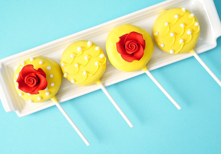 pretty yellow and red oreo pops