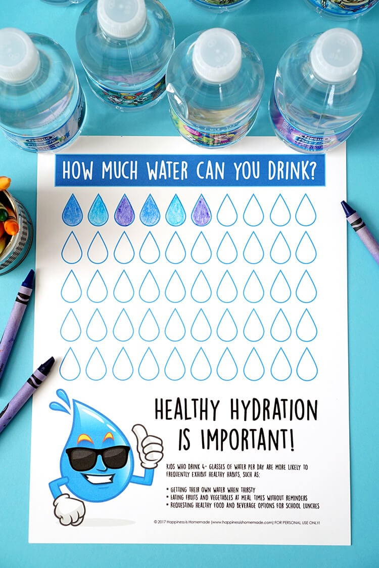 printable water hydration chart for kids