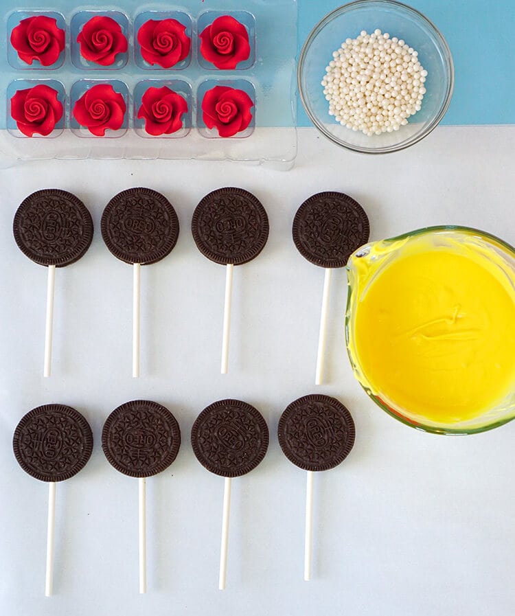 oreo pops and melted candy pour with decorations
