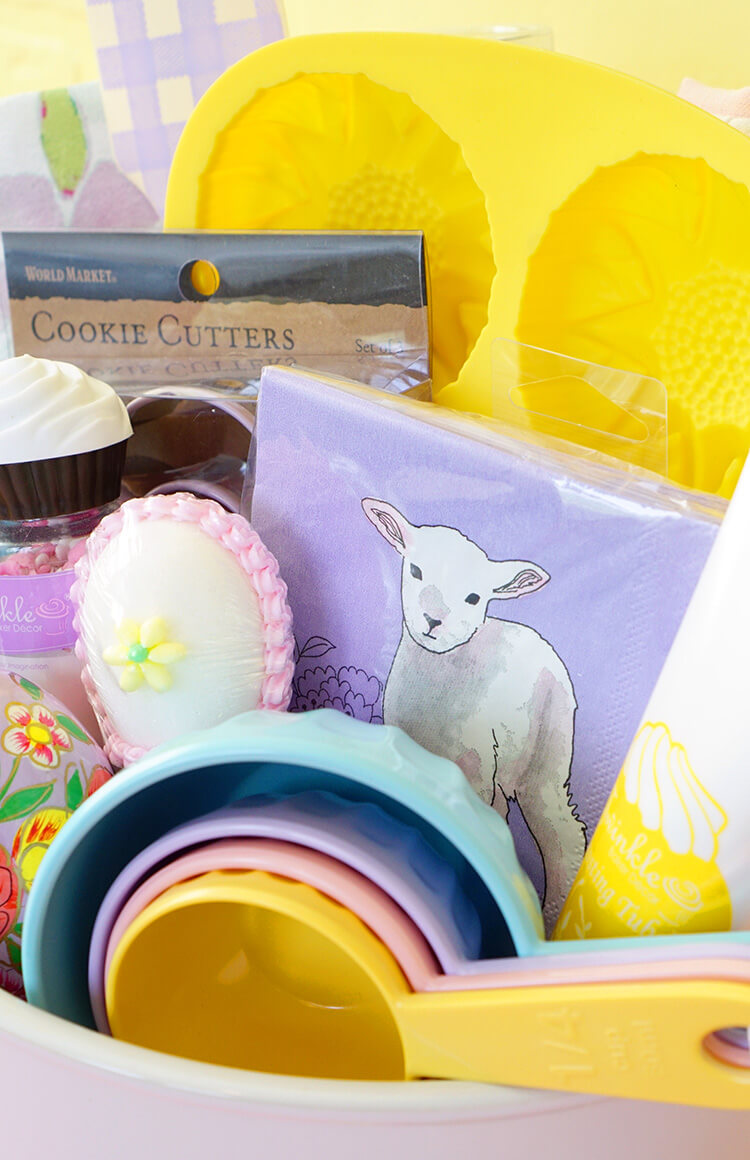 world market baking gift basket with cute easter theme