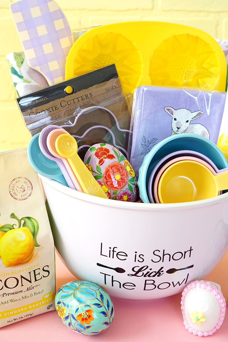 basket of cute easter baking items 