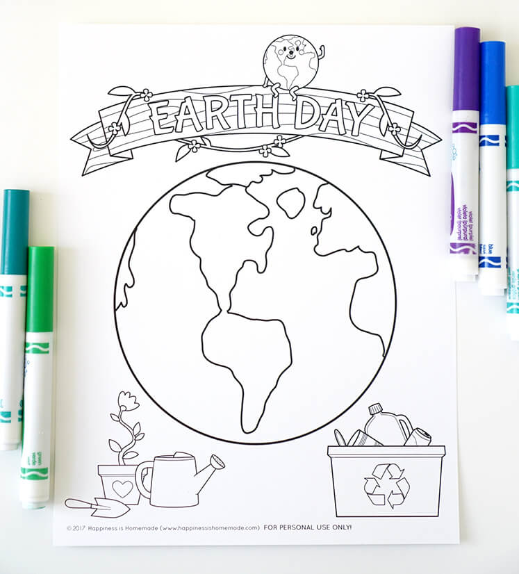 earth day coloring sheets and pens