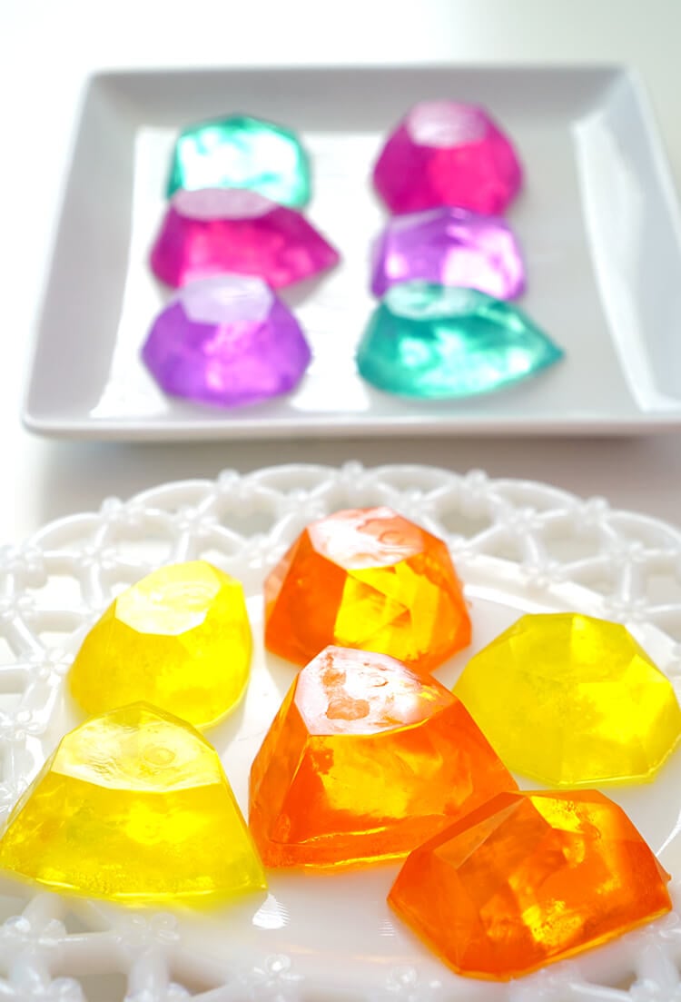 pretty DIY gemstone soaps on platters