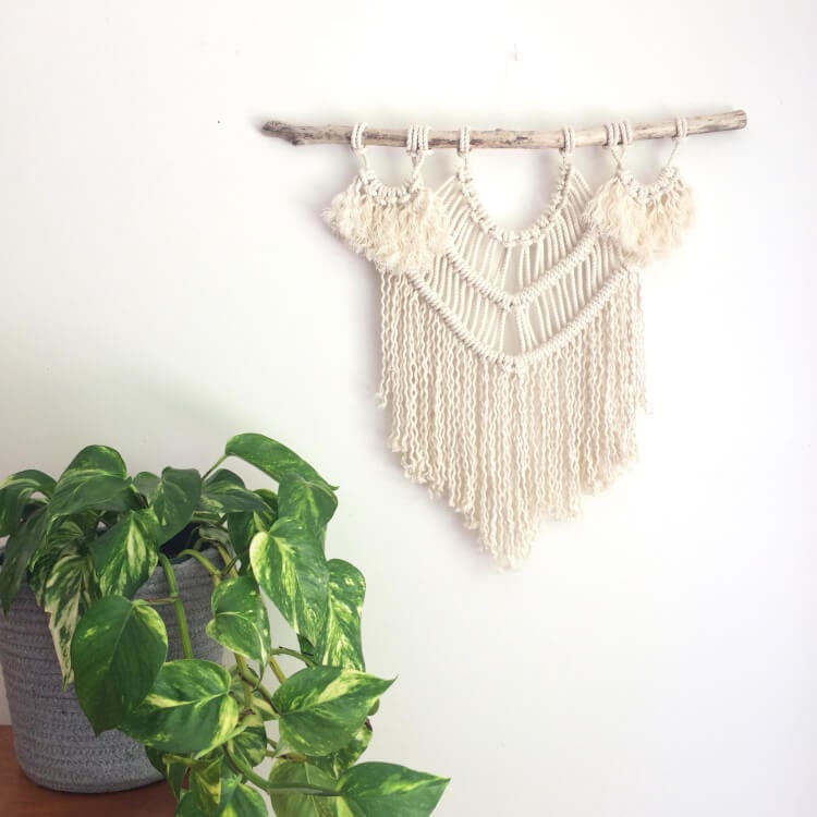 DIY Modern Macrame Patterns hanging on stick