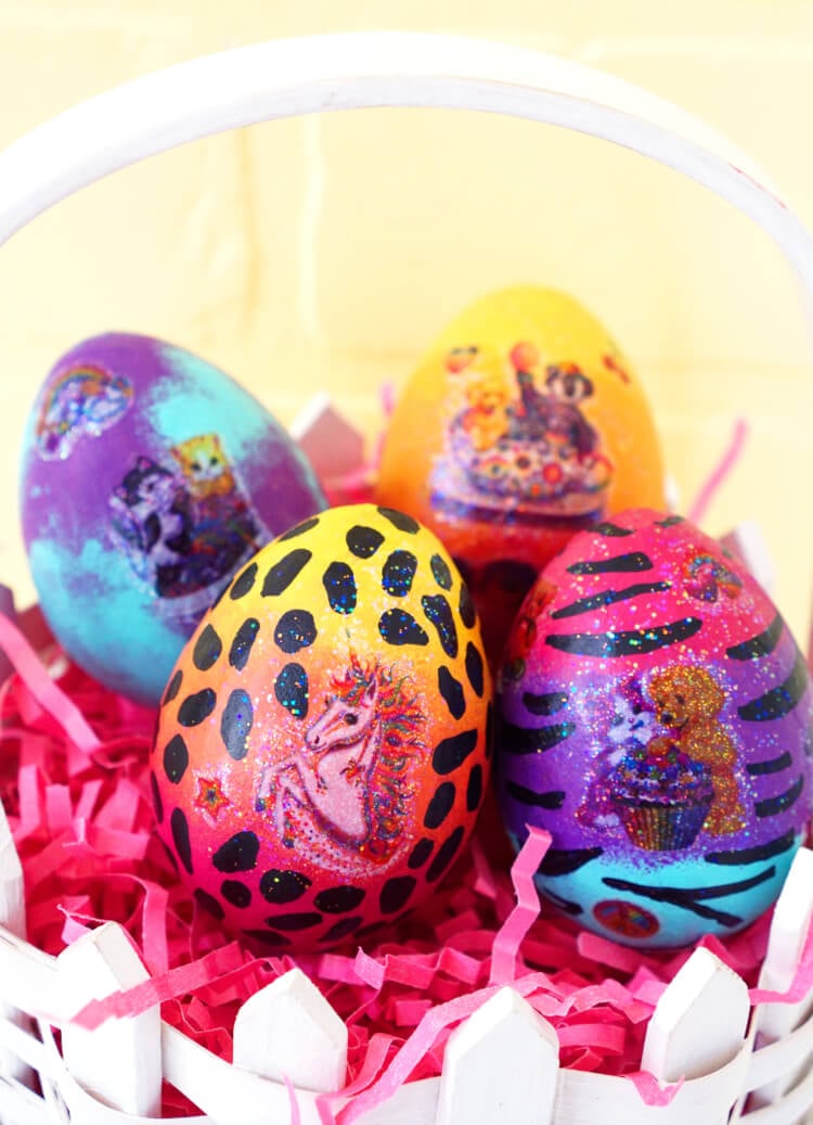 colorful easter eggs in basket