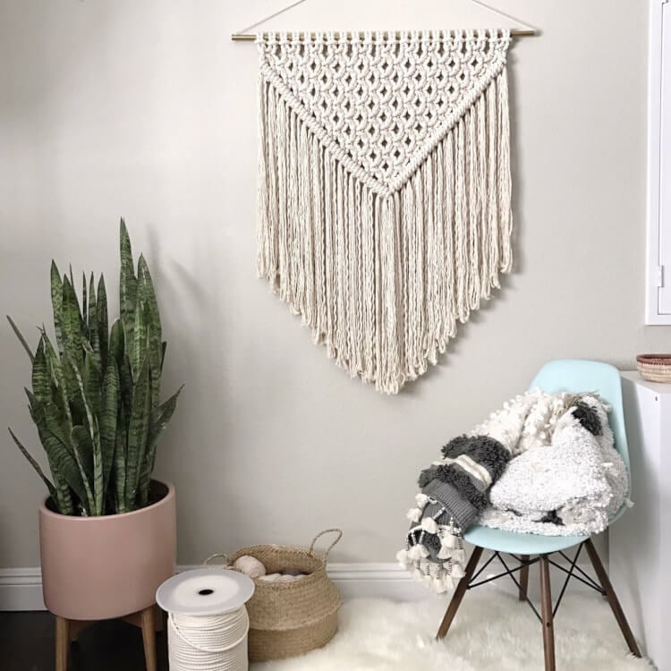 Modern Macrame Patterns that anyone can make, displayed in room