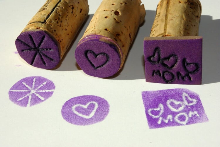 recycled wine corks made into stamps