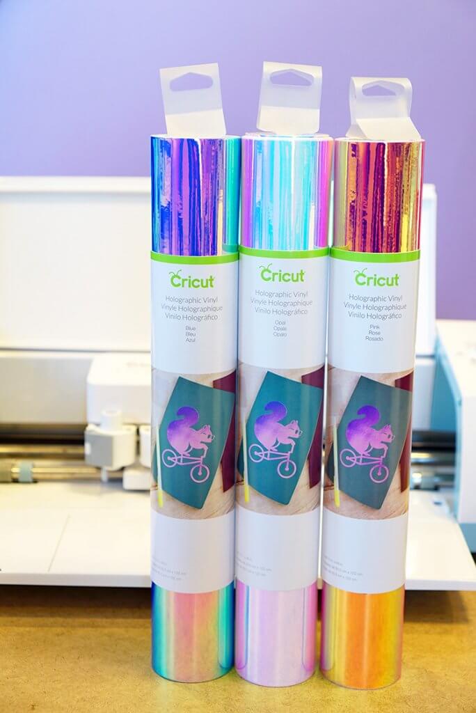 cricut holographic vinyl rolls in three colors