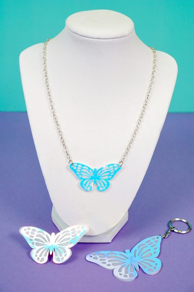 diy holographic butterfly necklace and keychain