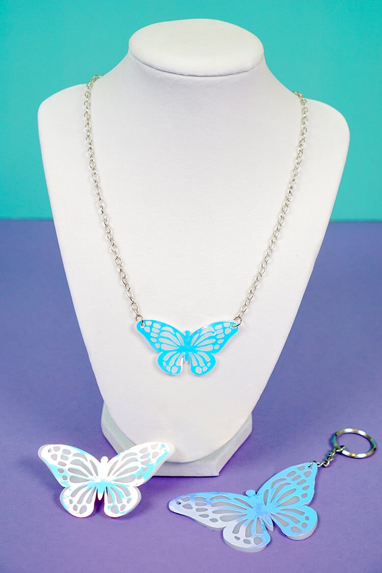 diy holographic butterfly necklace and keychain