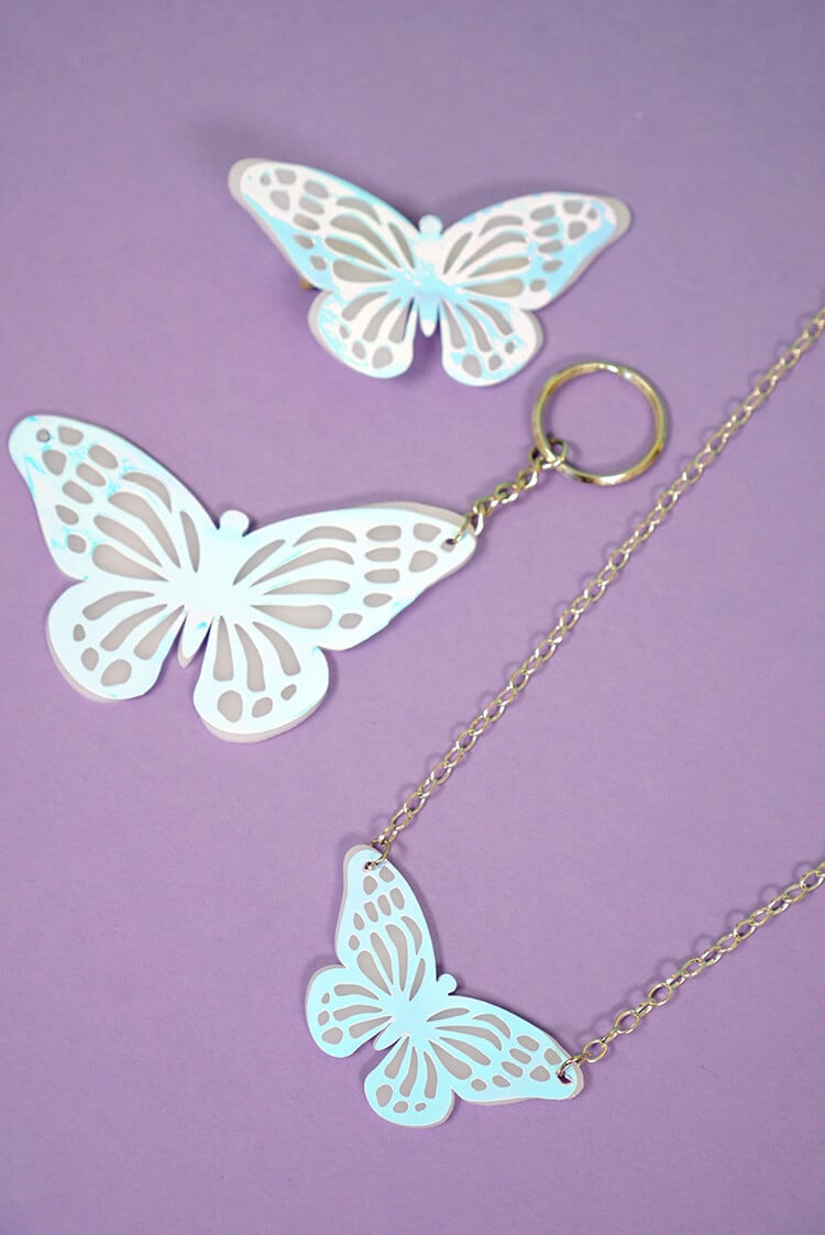 butterfly necklace and keychains assembled 