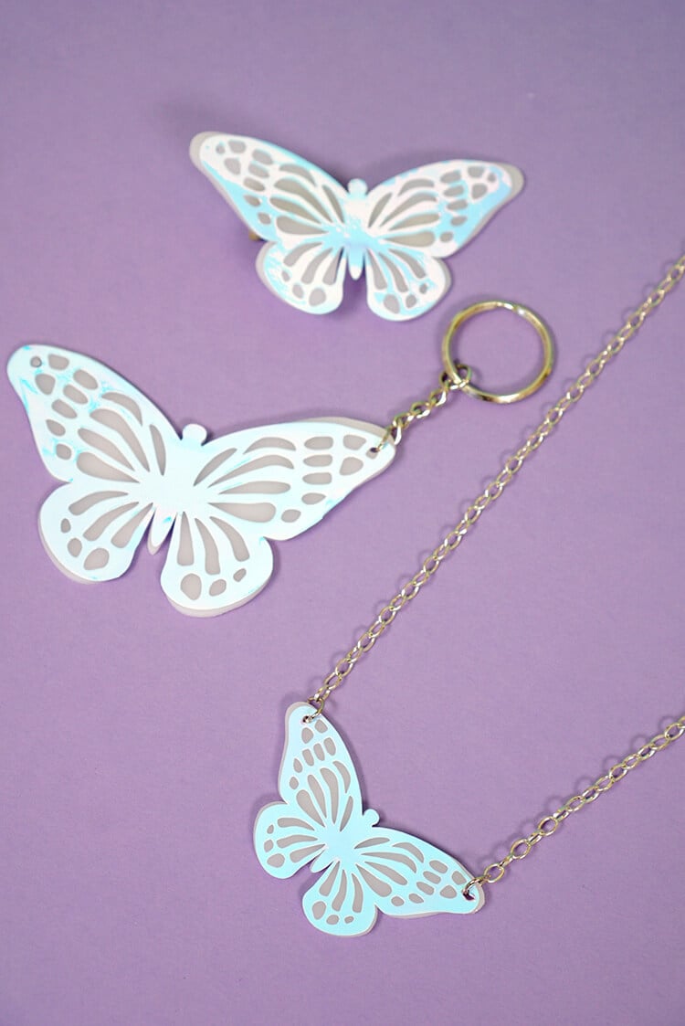 butterfly necklace and keychains assembled