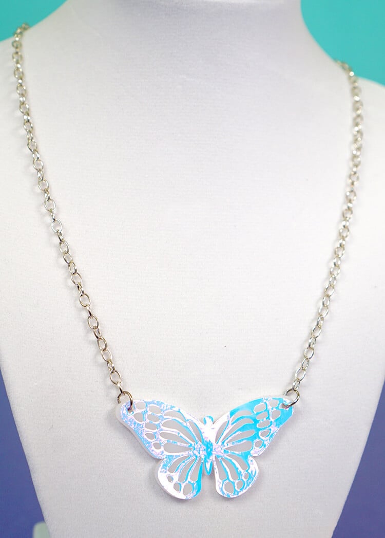 cute diy holographic shrink plastic butterfly necklace