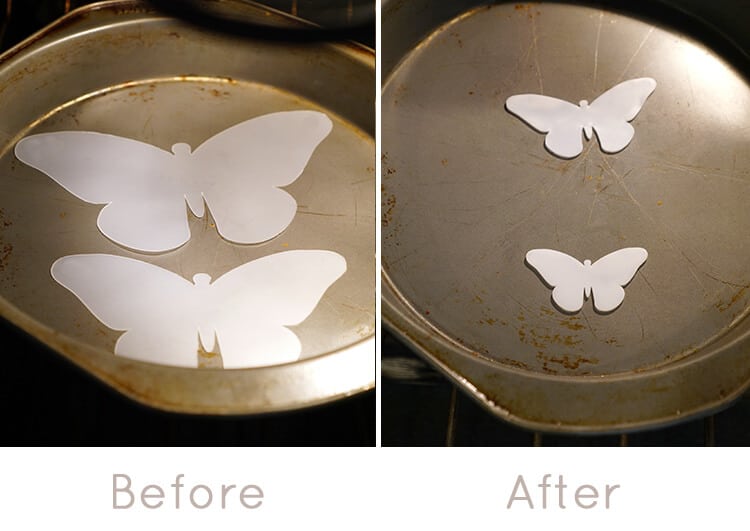 shrinking plastic butterflies before and after examples