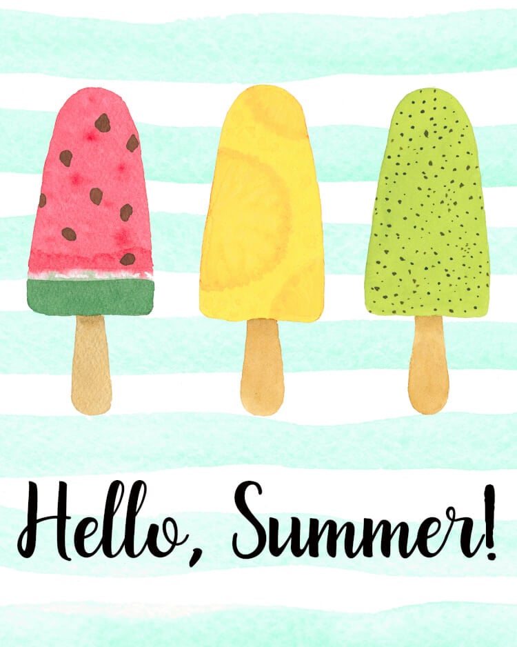 \"Hello, Summer\" printable popsicle art prints! Two different options to choose from!