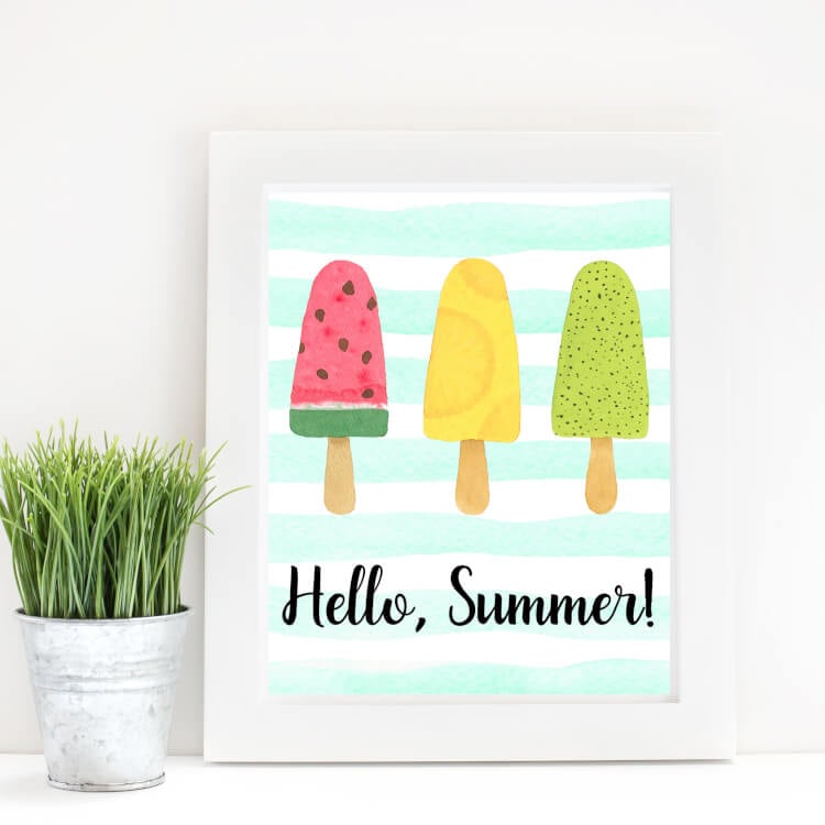 hello summer popsicle printable sign in blue