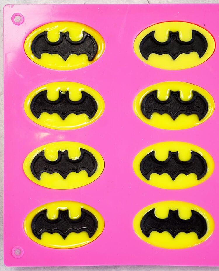 assembled bat symbols in soap molds