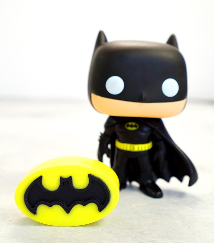 batman funko pop with batman symbol soap