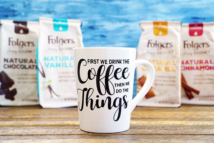 coffee mug and folgers coffee roasts