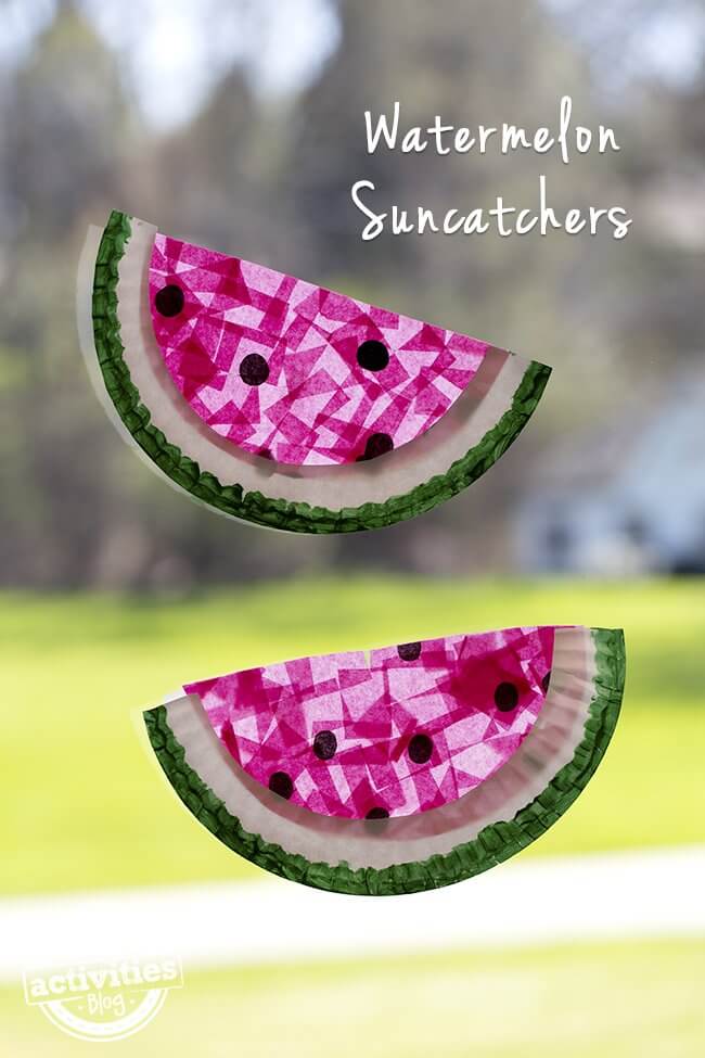 paper plate watermelon suncatchers