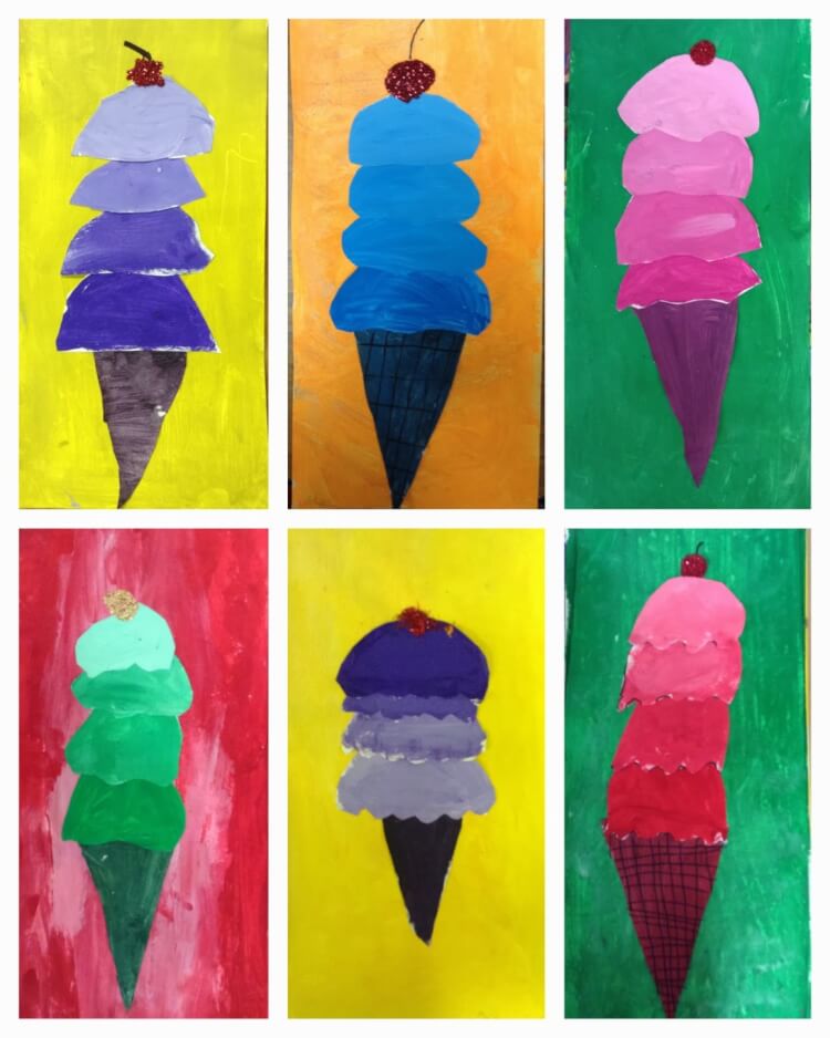 ice cream cones in different colors