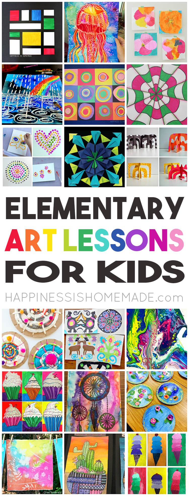 36 elementary art lessons for kids pin graphic