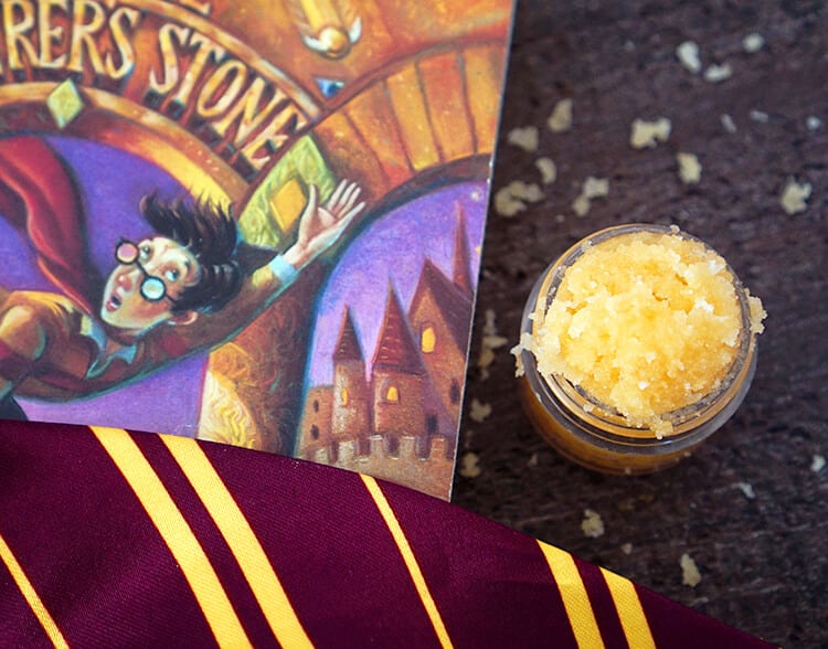 harry potter butterbeer sugar scrub with sorcerer\'s stone book 