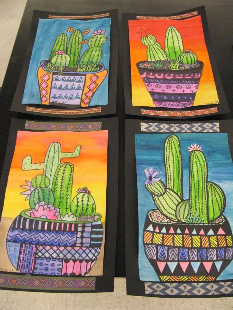 pictures of brightly colored cactus in pots