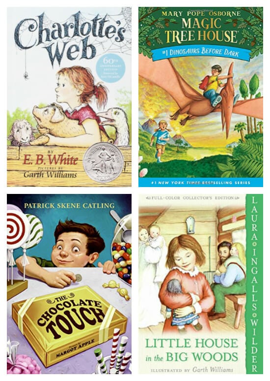 collage of novels for 2nd graders