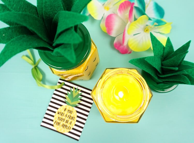 pineapple diy candle lit with pineapple gift tag