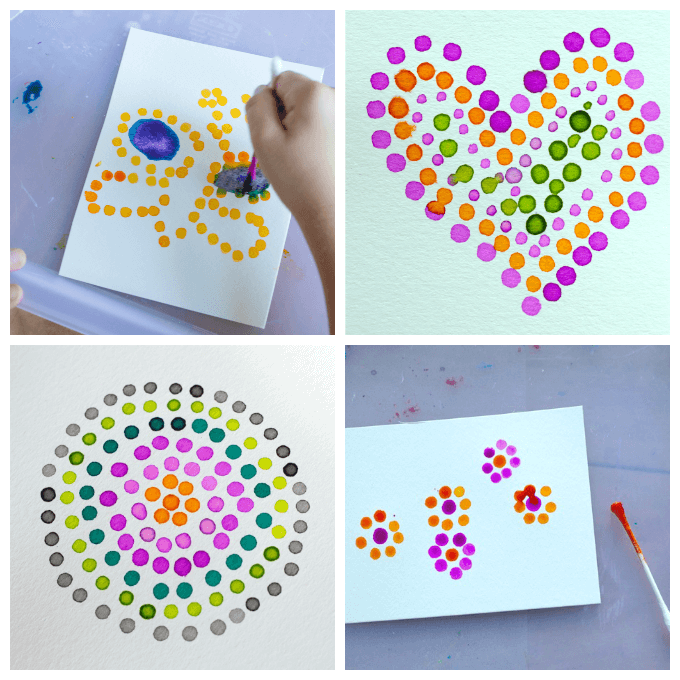 kids painting pointillism art projects