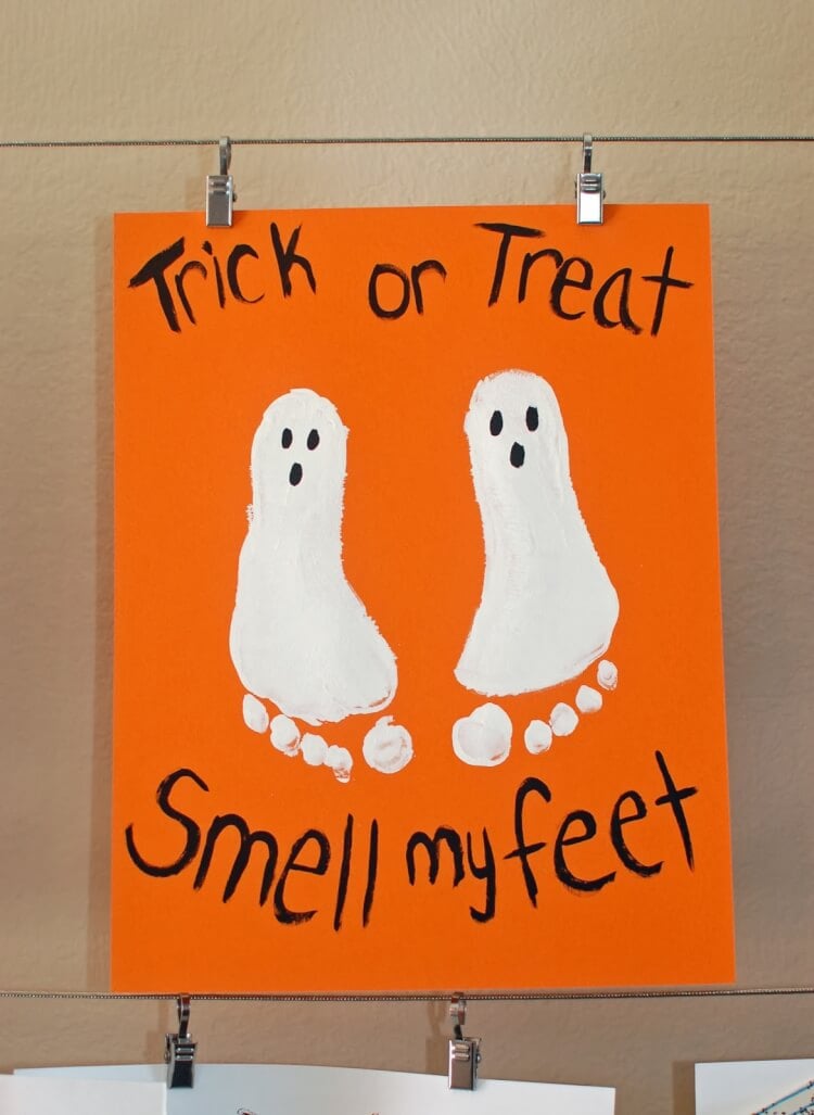 trick or treat smell my feet with footprints turned into ghosts