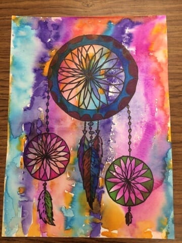 dreamcatcher painted in watercolors
