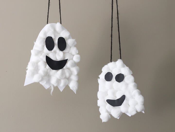 ghosts made from cotton balls hanging