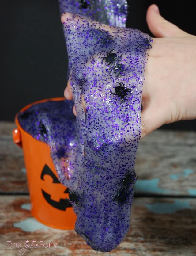 sticky halloween slime with spiders 