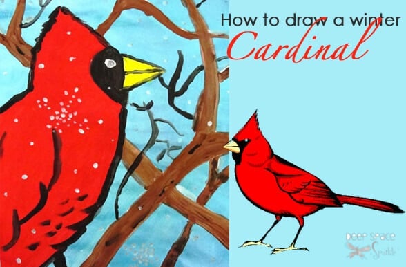 painted pictures of winter cardinals 