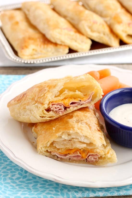 Ham and Cheese pocket on a white plate