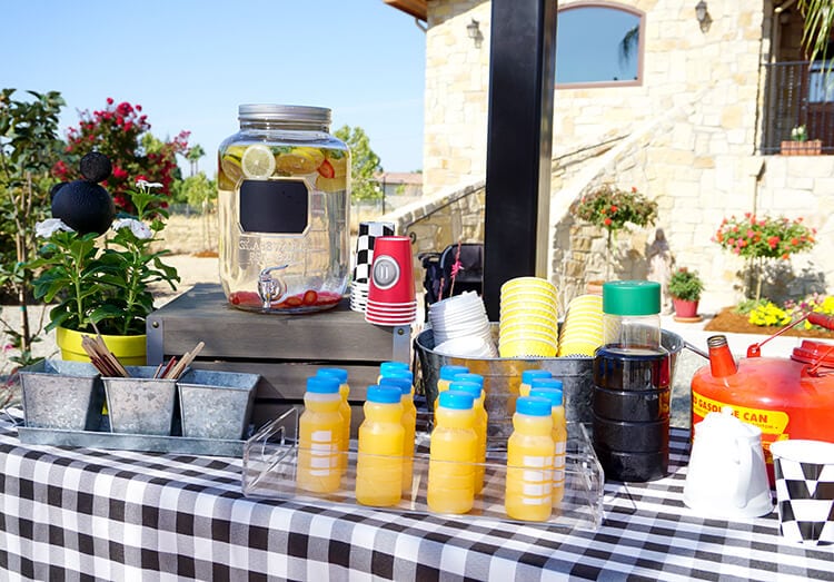 mickey and the roadster racers party beverage table