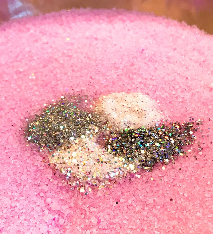 cosmetic grade glitter added to sugar scrub