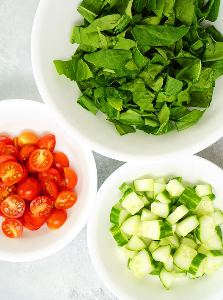 lentil salad ingredients in bowls