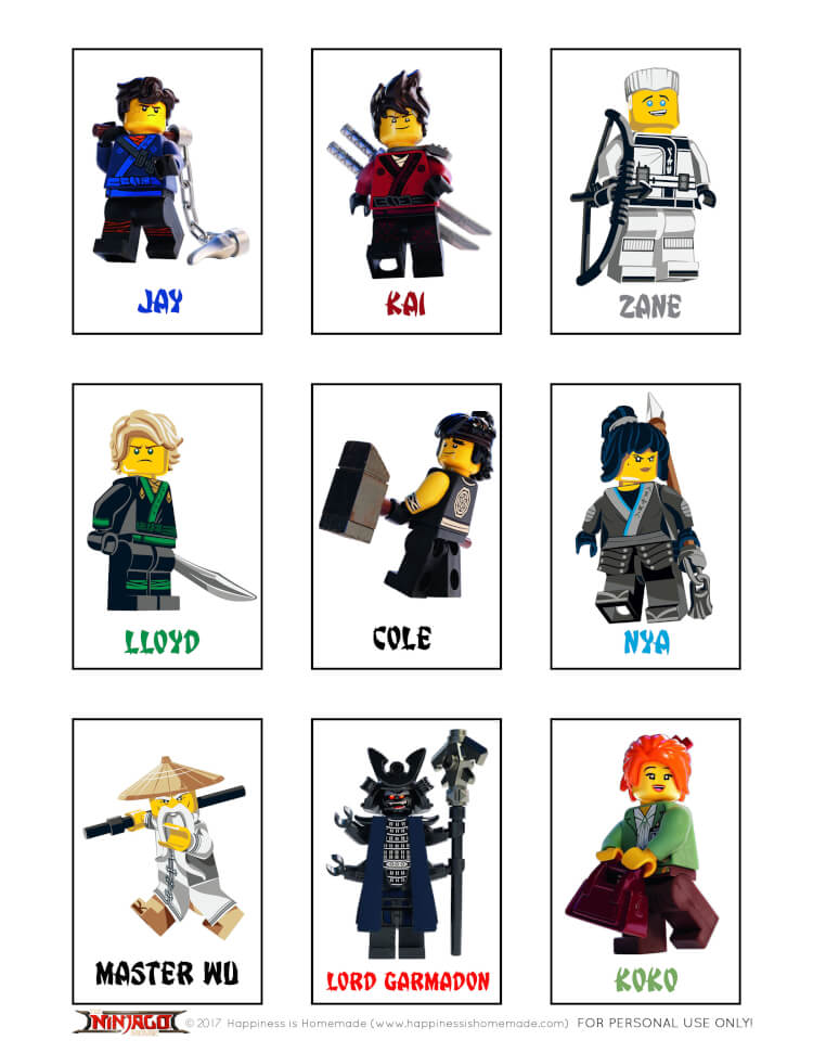 lego ninjago matching character cards