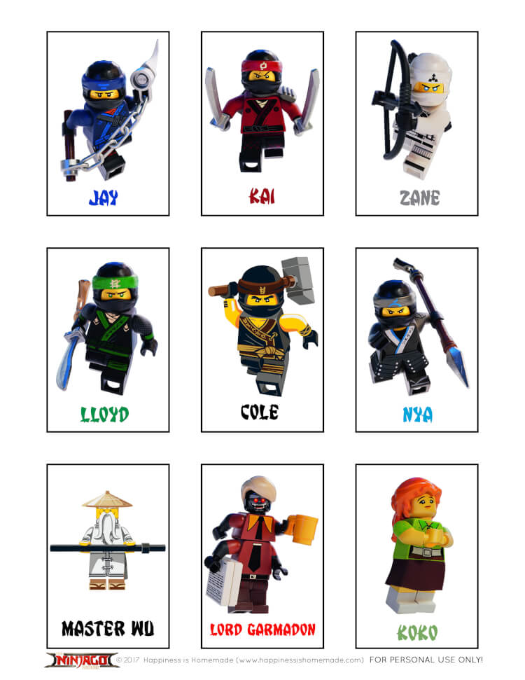 lego ninjago matching character cards